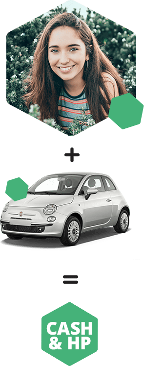 Picture of Alice and her ideal car, a Fiat 500