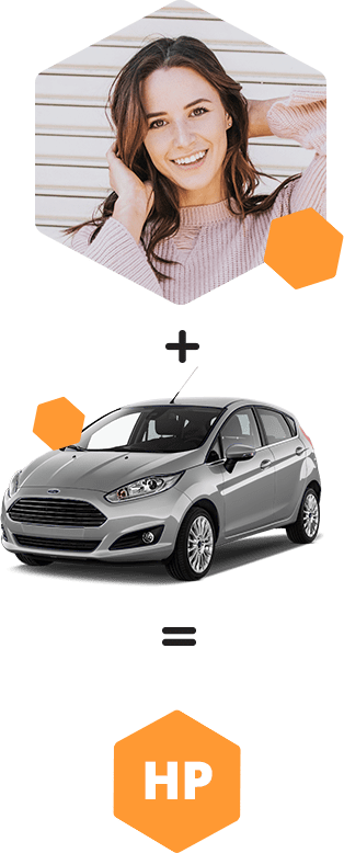 Picture of Jane and her ideal car, a Ford Fiesta